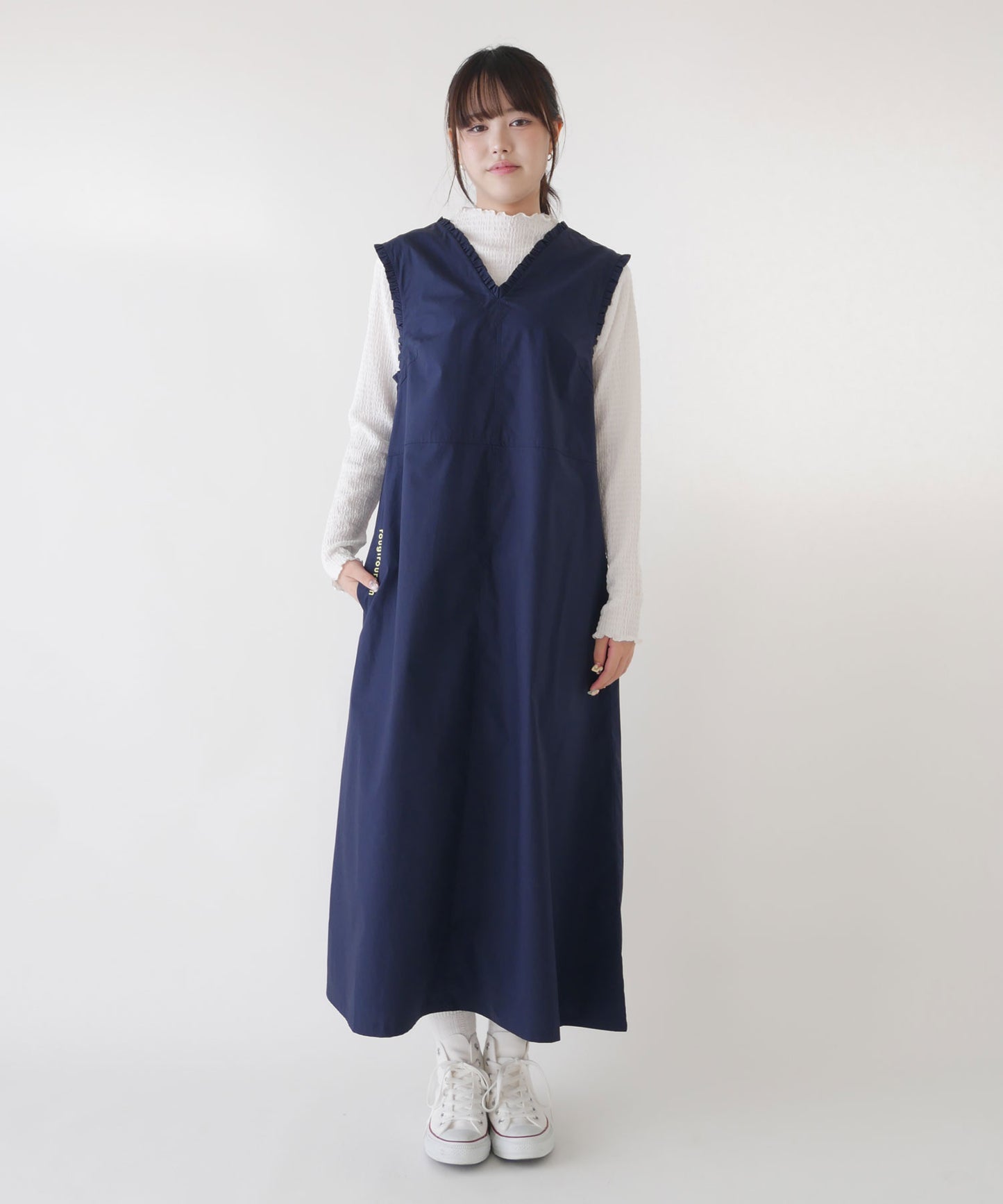 刺繍入りコットンブロードフリルワンピース・ジャンパースカート
