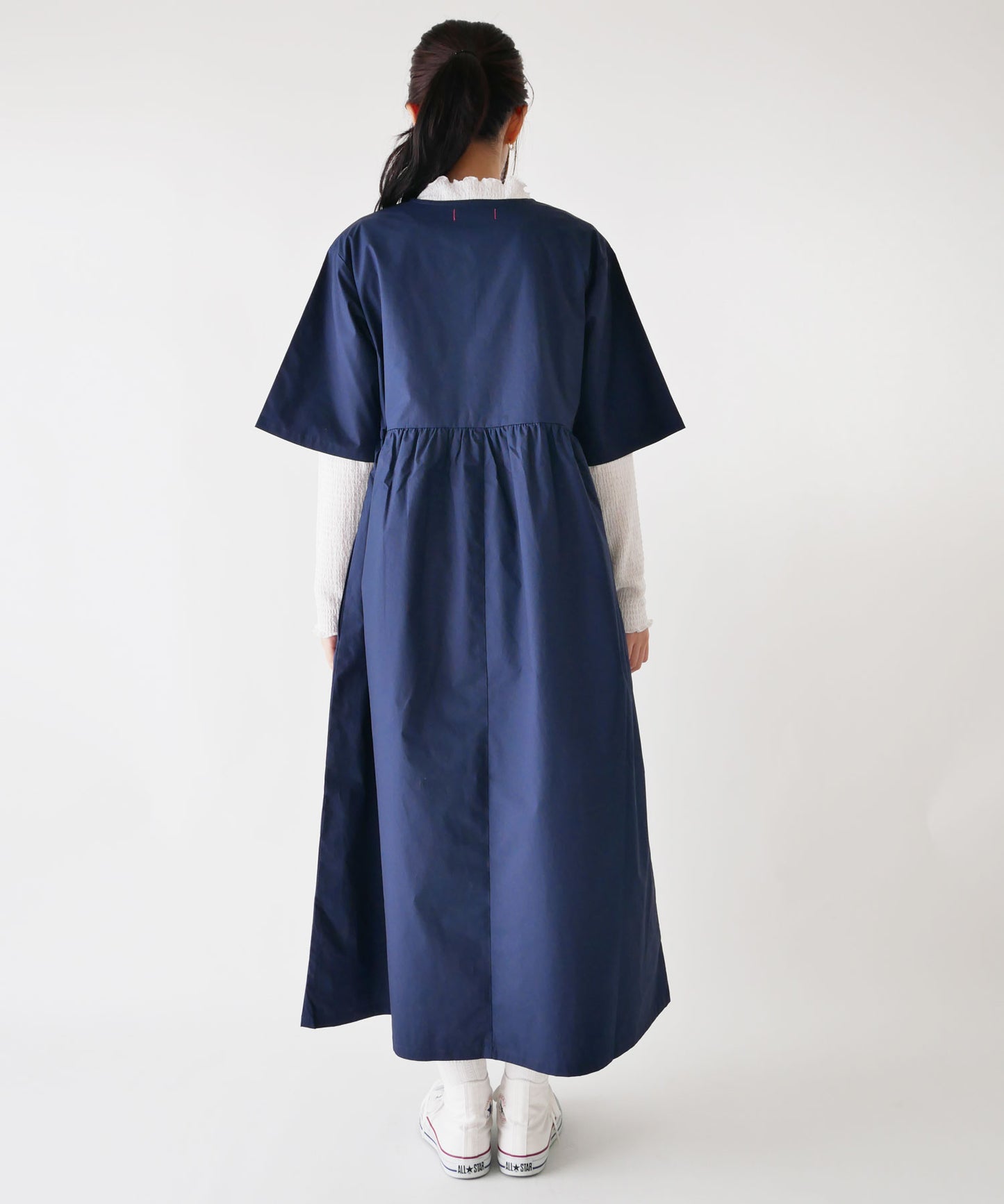 刺繍入りコットンブロード前リボンワンピース