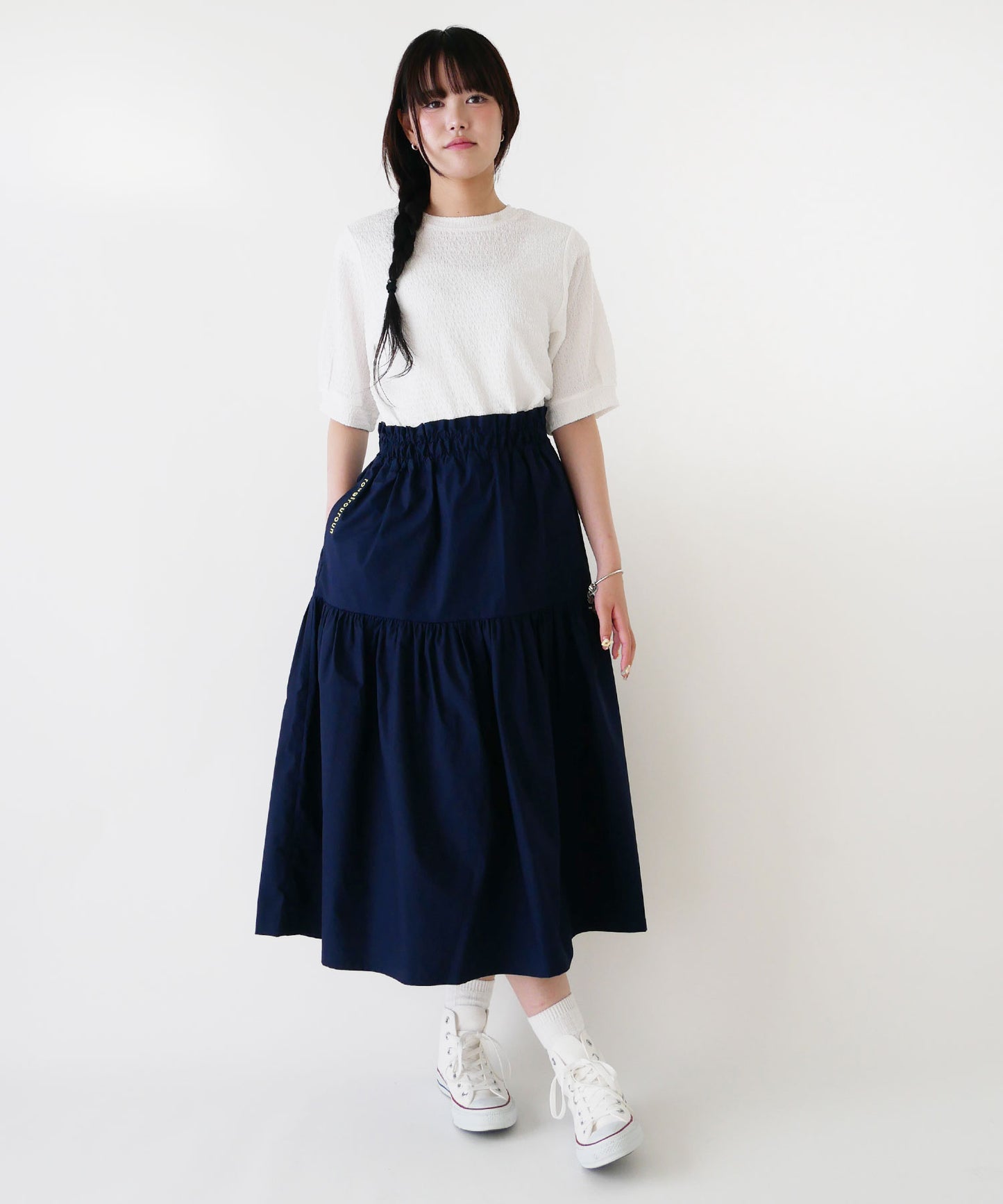 刺繍入りコットンブロードギャザースカート