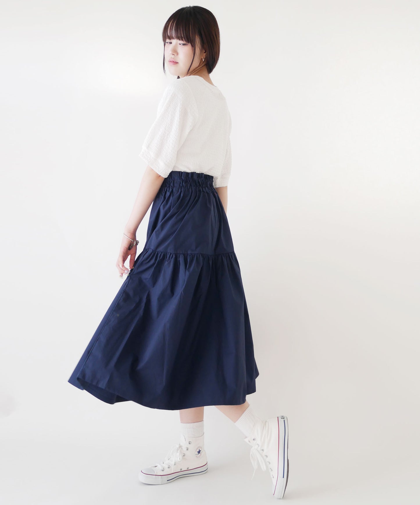 刺繍入りコットンブロードギャザースカート