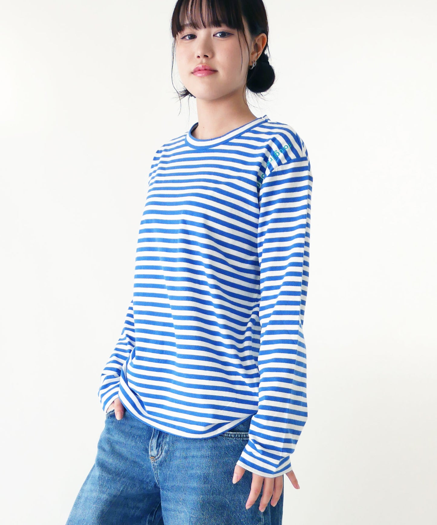 刺繍入り天竺ボーダー長袖Tシャツ(ユニセックス)