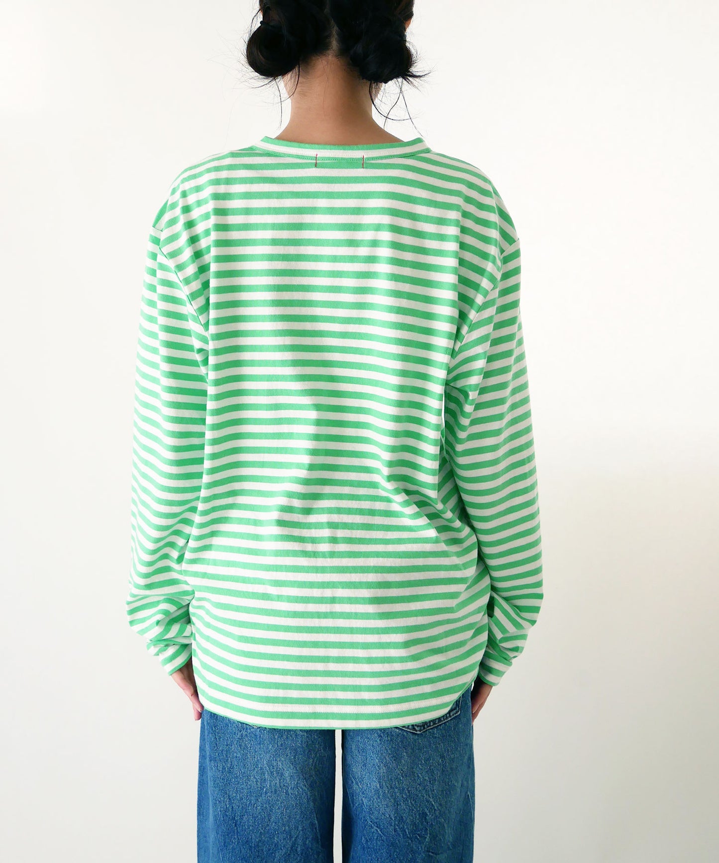 刺繍入り天竺ボーダー長袖Tシャツ(ユニセックス)
