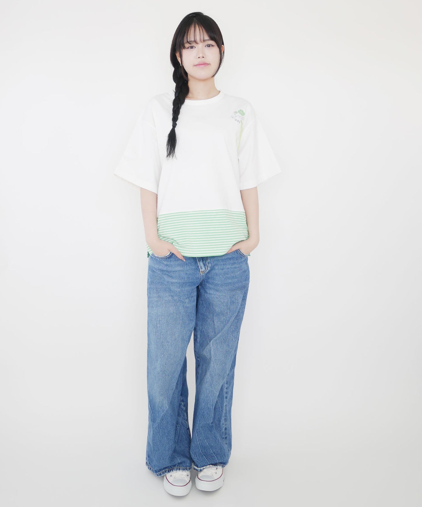 【トリトトラクタ×ルジルルン】スペシャルコラボ 幸運を呼び込む ボーダー切替半袖Tシャツ(ユニセックス)