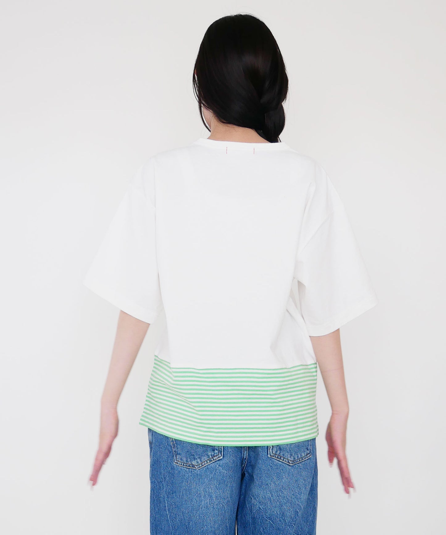【トリトトラクタ×ルジルルン】スペシャルコラボ 幸運を呼び込む ボーダー切替半袖Tシャツ(ユニセックス)