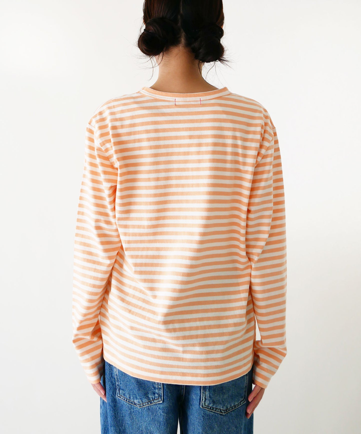 刺繍入り天竺ボーダー長袖Tシャツ(ユニセックス)