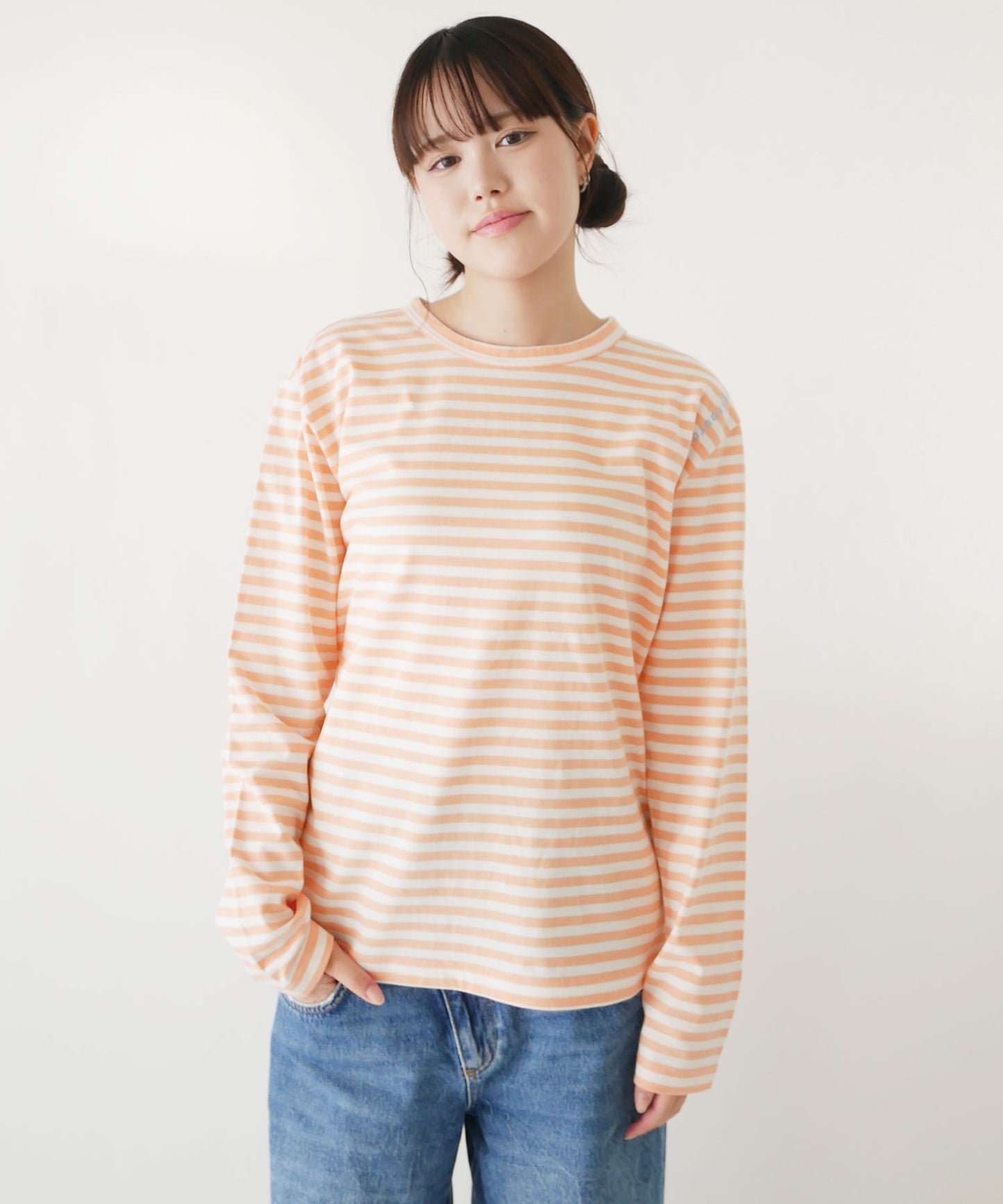 刺繍入り天竺ボーダー長袖Tシャツ(ユニセックス)