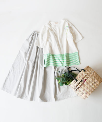 刺繍入りコットンブロードタックギャザースカート