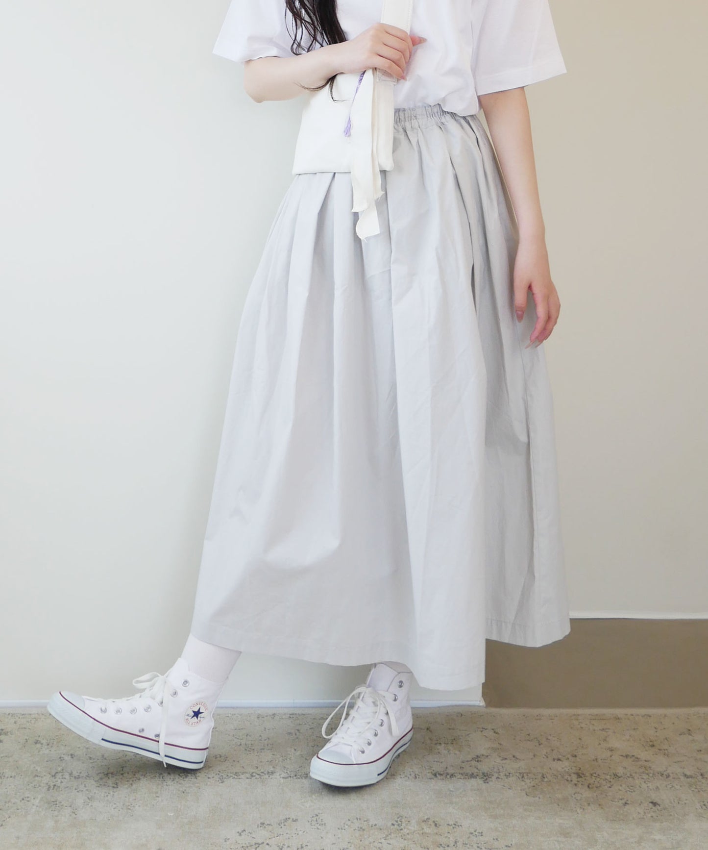 刺繍入りコットンブロードタックギャザースカート